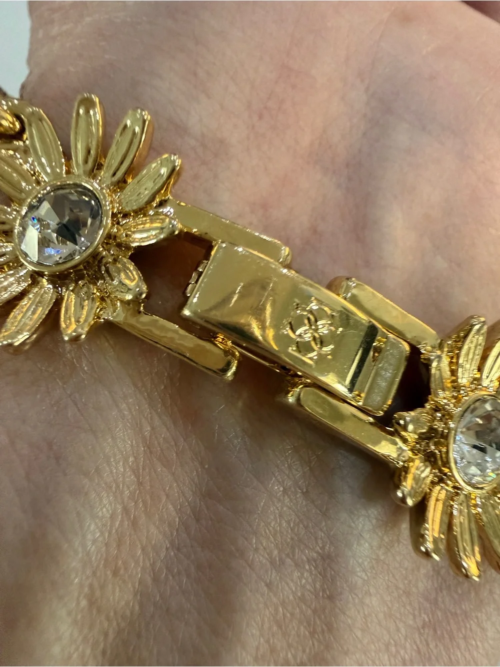 Ann Taylor Gold and Black Crystal Floral Bracelet